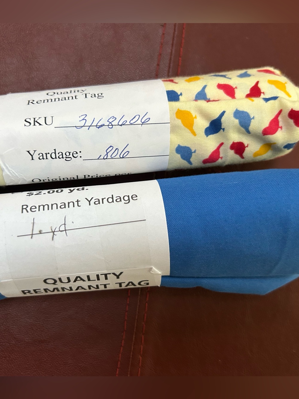 Remnant Fabric Bundle - Blue Solid & Multicolor Bird Print- see length in photos
